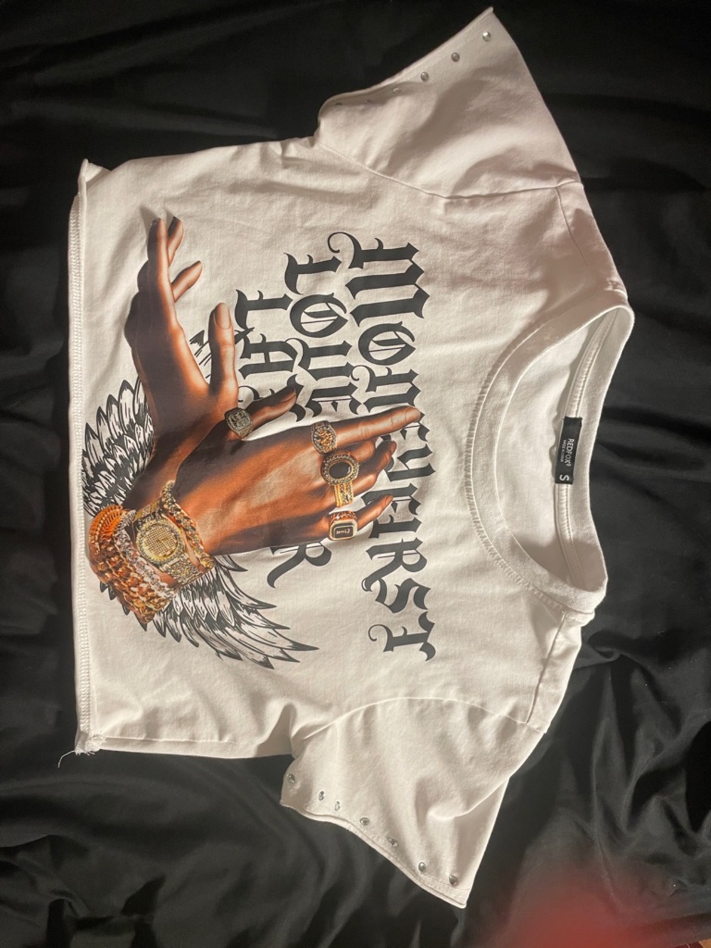 Cropped graphic shirt with rhinestone